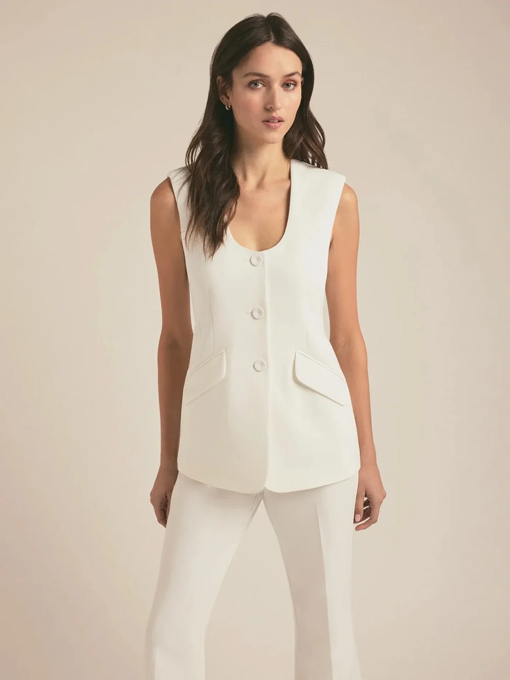 Favorite Daughter Cream Button-Front Sleeveless Vest